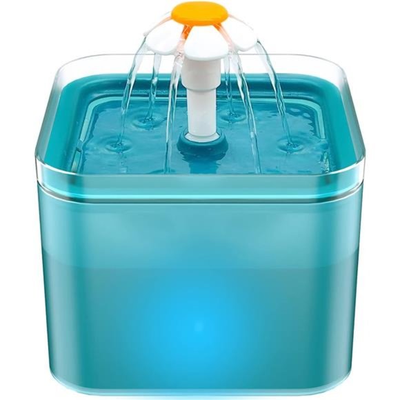 Cat Water Fountain, Ultra Silent Cat Fountain 67oz/2L, with LED Light - Picture 1 of 6